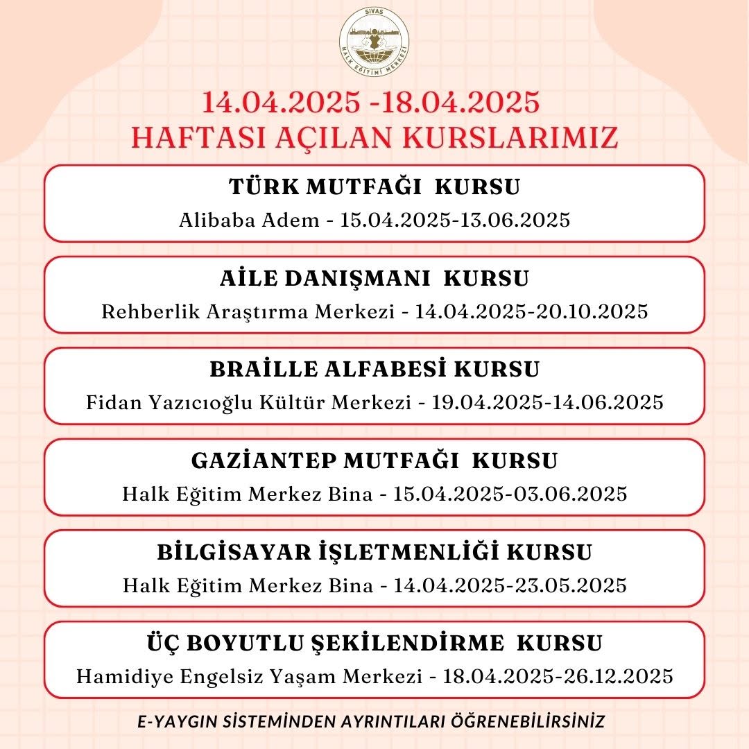 Sivas Halk Eğitim Merkezi Kursları-sivas gazete haber-radyobora