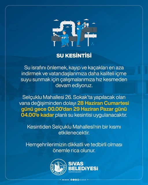 Sivaslı Hemşehrilerimizin Dikkatine Su Kesintisi -sivas gazete haber -radyo bora