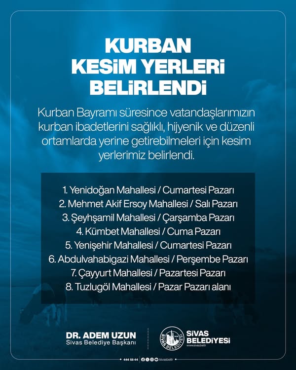 Sivas'ta Kurban Kesim Yerlleri Belli Oldu - SİVAS GAZETE HABER-RADYOBORA