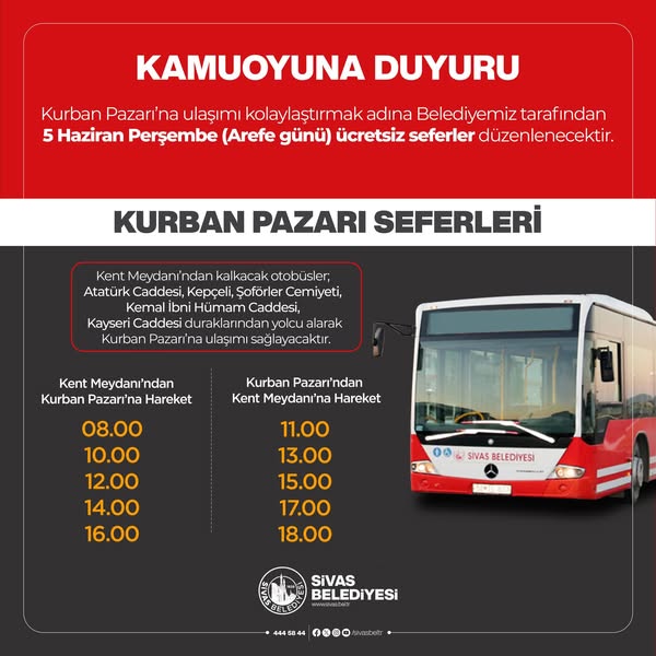 Sivas'ta Kurban Pazarına ücretsiz otobüs seferleri devam ediyor ssivas gazete haber -radyo bora