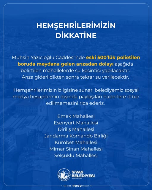 SU KESİNTİSİ SİVAS -SİVAS GAZETE HABER-RADYO BORA