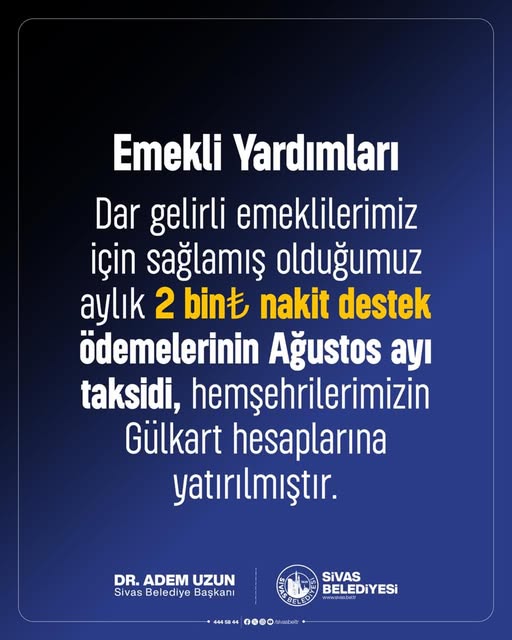 Sivas Belediyesi Tarafından Emekli Yardımı Gül Kart Hesaplarına Yatırıldı -sivas gazete haber -radyobora