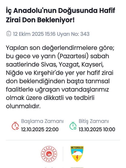 Zirai Meteorolojik Uyarı sivasgazetehaber radyobora
