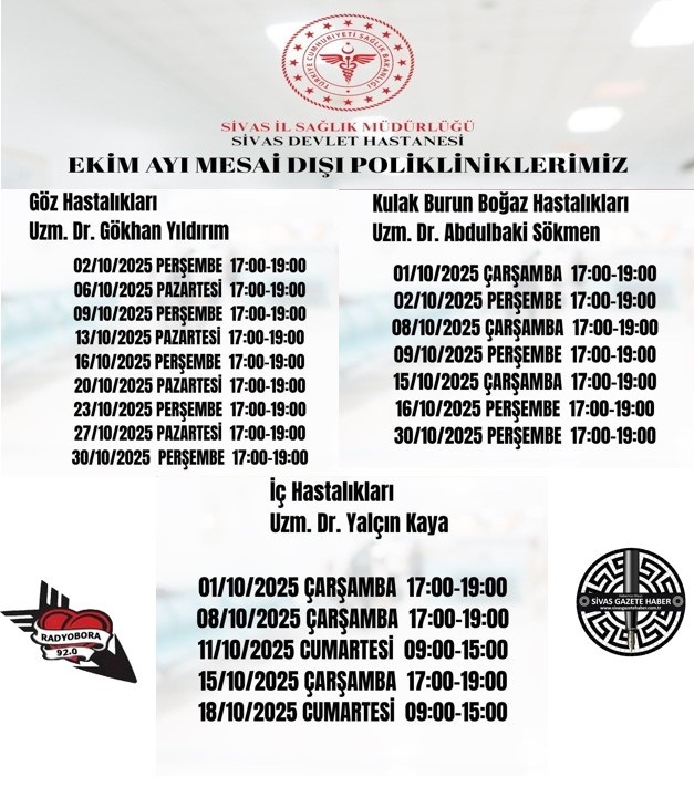 sivas devlet hastanesi ekim ayı mesai dışı  plokilikleri sivasgazetehaber radyobora