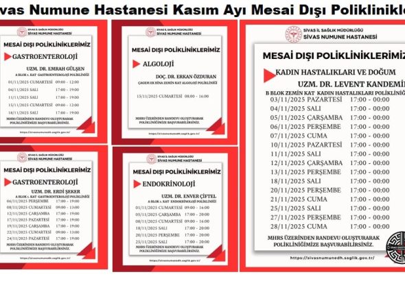 Sivas Numune Hastanesi Kasım Ayı Mesai Dışı Poliklinikleri sivasgazetehaber radyobora