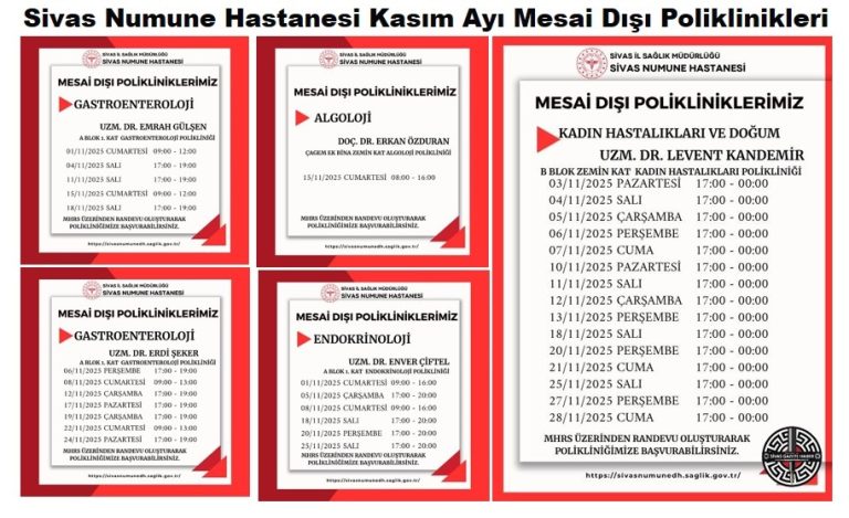 Sivas Numune Hastanesi Kasım Ayı Mesai Dışı Poliklinikleri sivasgazetehaber radyobora