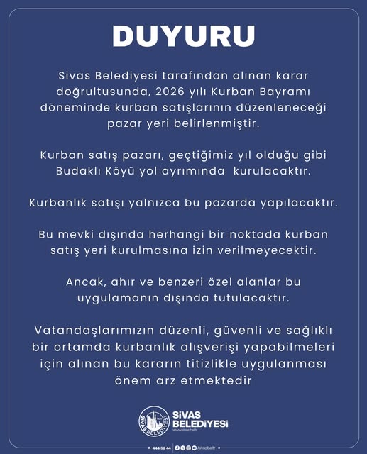 2026 sivas'ta kurbanlık satış yeri belli oldu sivasgazetehaber radyobora