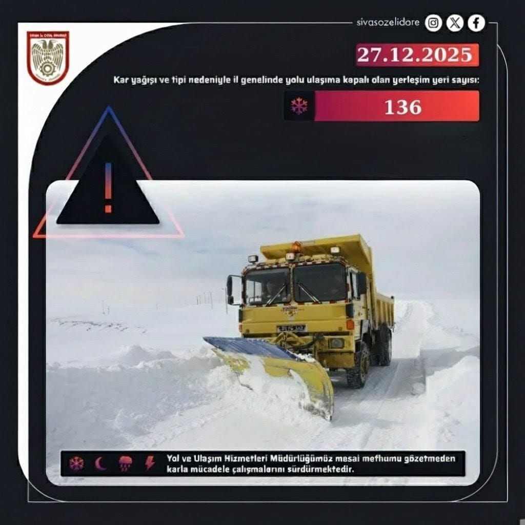 27.12.2025 sivas'ta kapanan Yollar sivasgazetehaber radyobora