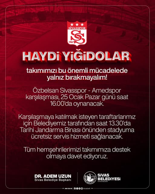 Haydi Sivaslı Yiğidolar, takımımızı bu önemli karşılaşmada yalnız bırakmayalım sivasgazetehaber radyobora