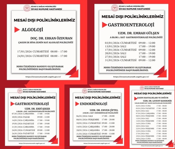 Sivas Numune Hastanesi Ocak Ayı Mesai Dışı Polikilinikler sivasgazetehaber radyobora