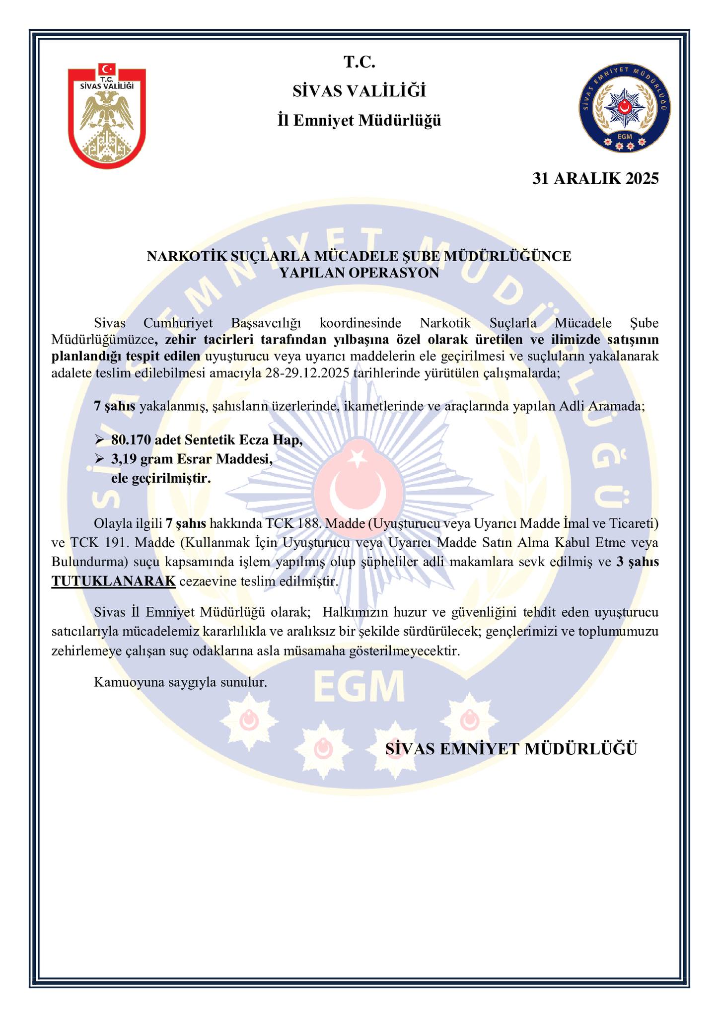 Sivas'ta Sentetik Hap Operasyonu 2 sivasgazetehaber radyobora