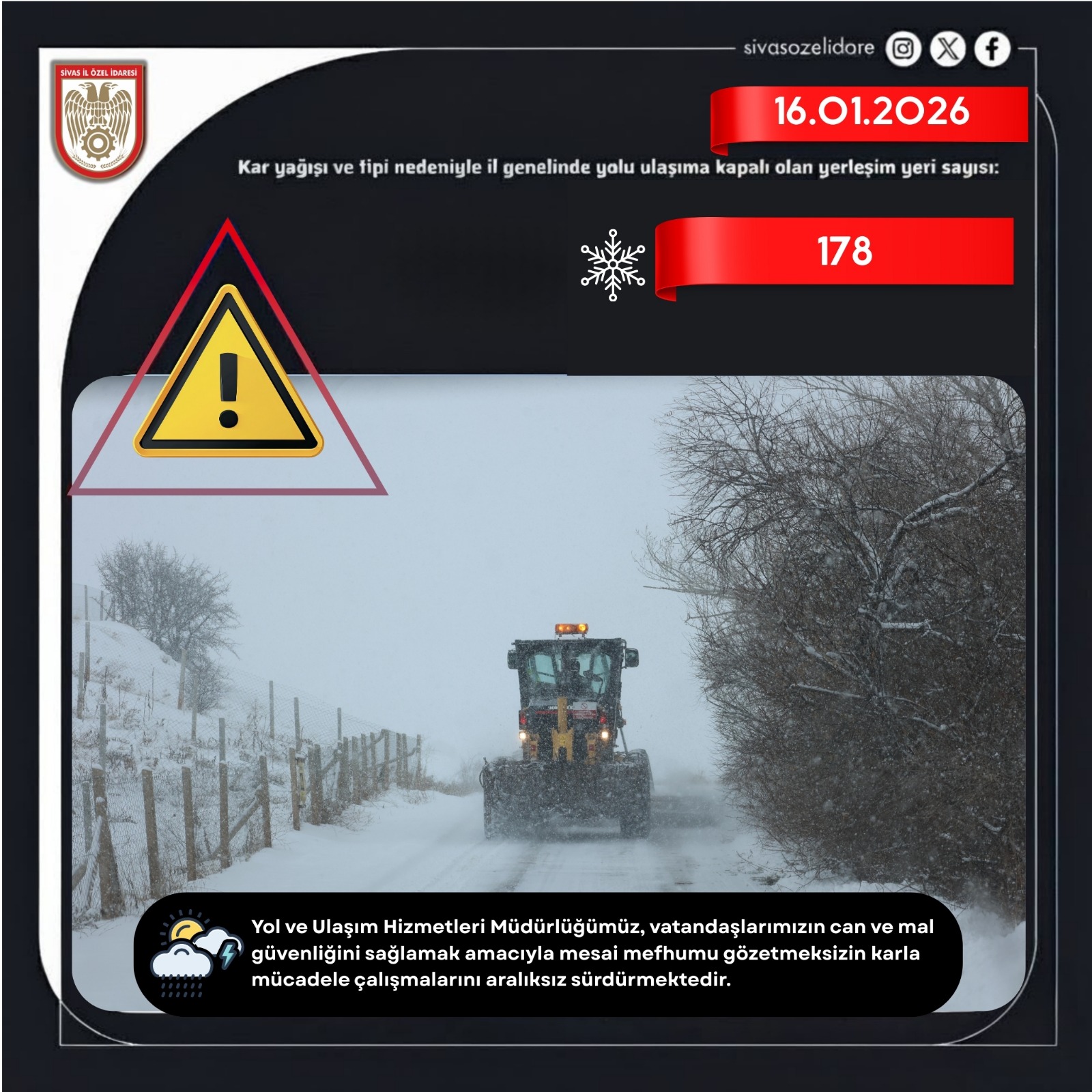Sivas'ta Yol Durumu 16.01.2026 sivasgazetehaber radyobora