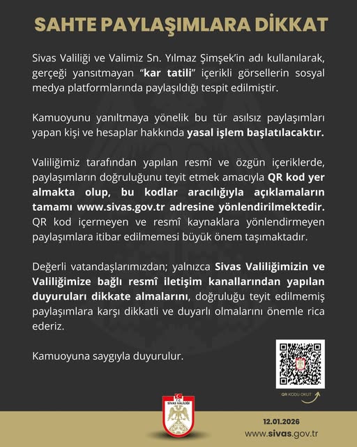 Sosyal medyada yer alan Sahte Kar Tatili paylaşımlarına dikkat  sivasgazetehaber radyobora