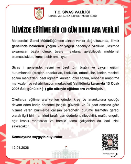 sivas'ta eğitime bir gün ara sivasgazetehaber radyobora