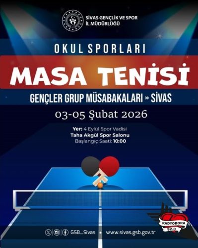 sivas'ta masa tenisi gençler grup müsabakaları düzenlenecek radyobora