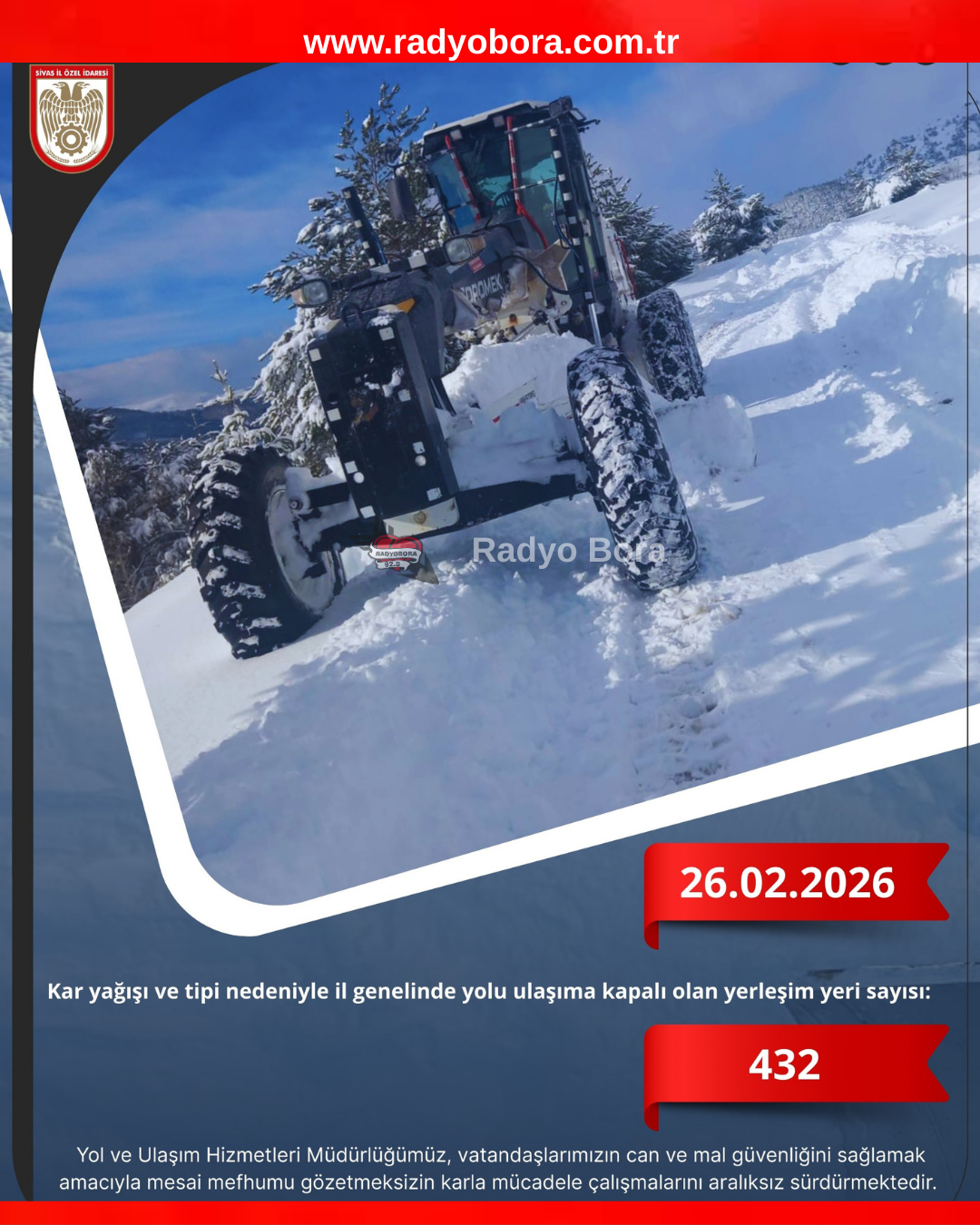 Kar Yağışı ve Tipi Nedeniyle Sivas'ta Yol Durumu radyo bora