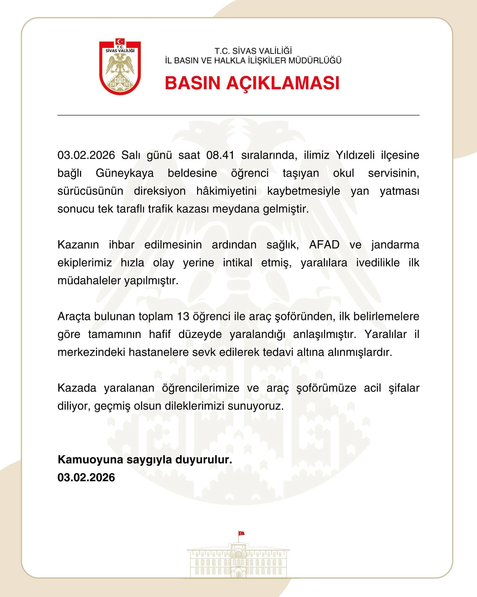 Sivas Valiliği Basın Açıklaması  03.02.2026 sivasgazetehaber radyobora