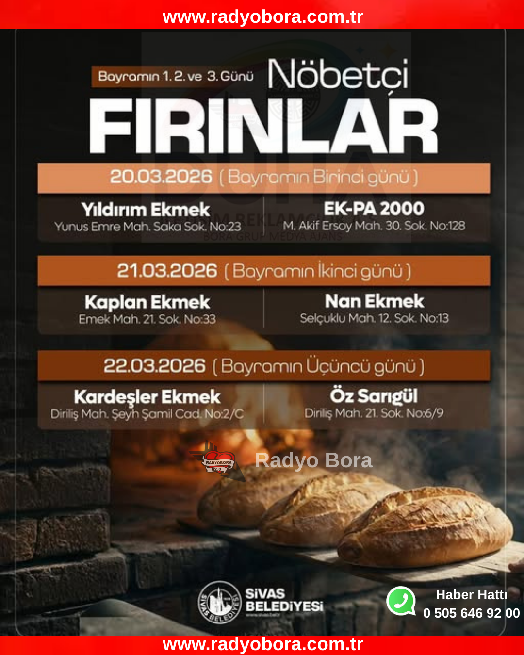 Ramazan Bayramı Boyunca Sivas'ta Nöbetçi Fırınlar radyo bora