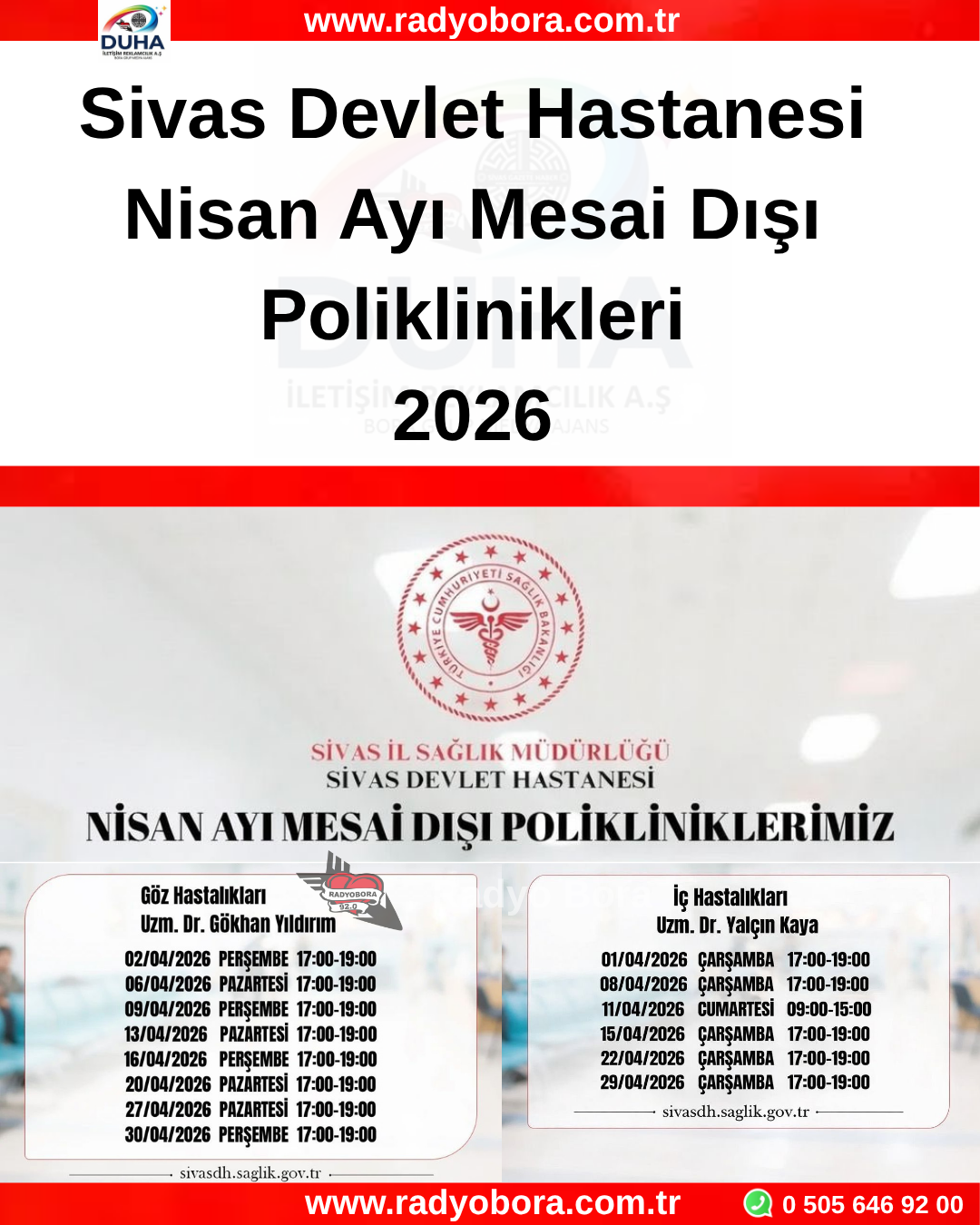 Sivas Devlet Hastanesi  Nisan Ayı Mesai Dışı Poliklinikleri RADYO BORA