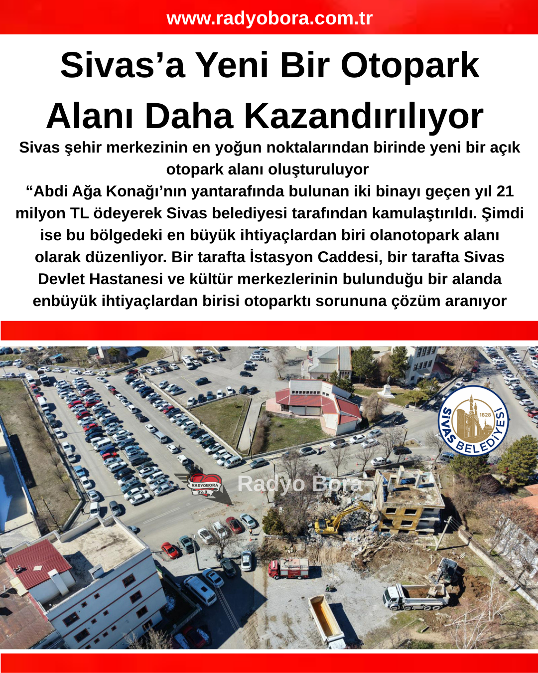 Sivas’a Yeni Bir Otopark Alanı Daha Kazandırılıyor radyobora