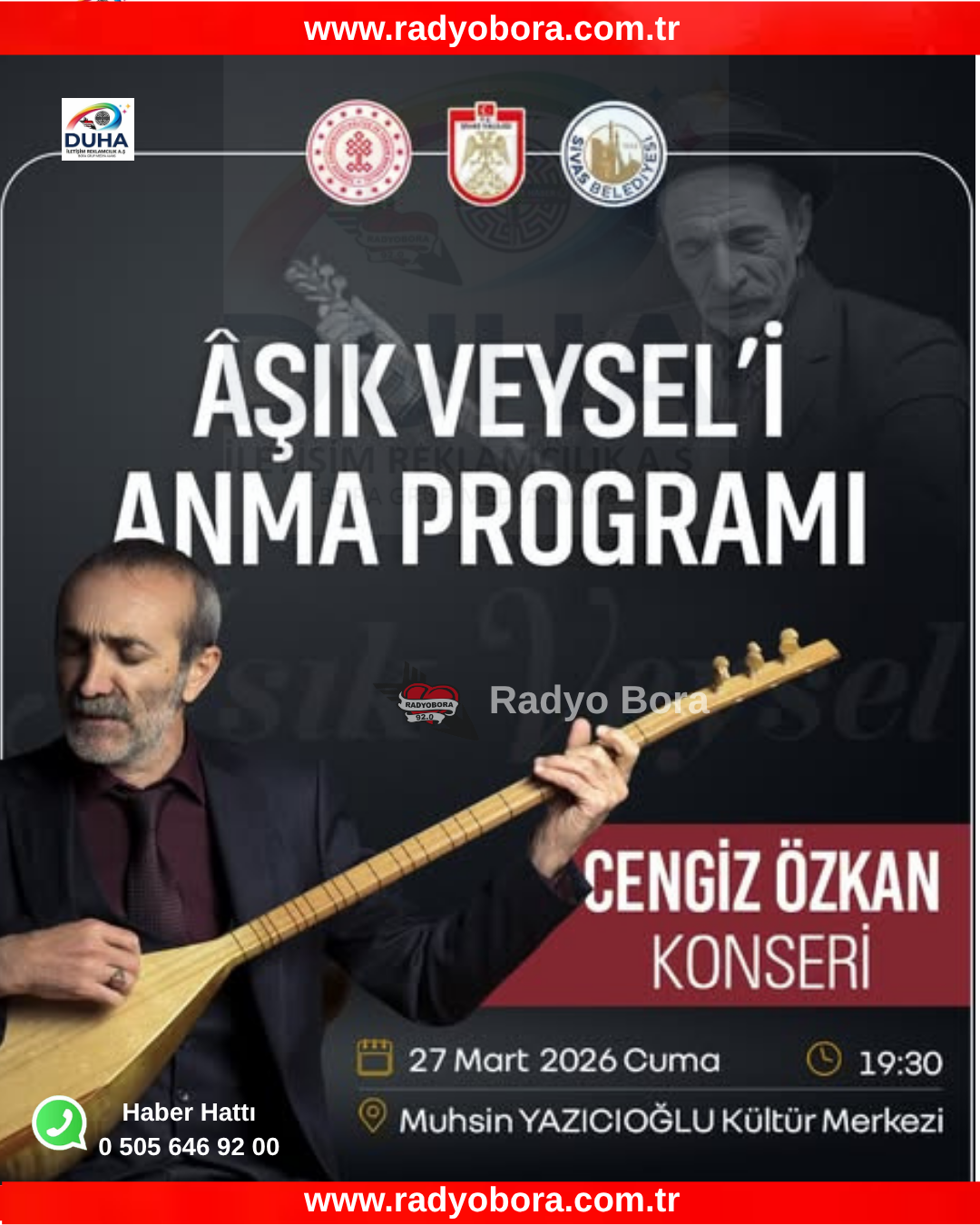 Usta yorumcu Cengiz Özkan’ın sahne alacağı Âşık Veysel’in Vefat Yıl Dünümü radyo bora