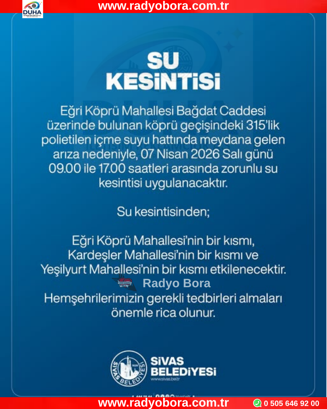 07.04.2026 Sivas'ta Su Kesintisi radyobora