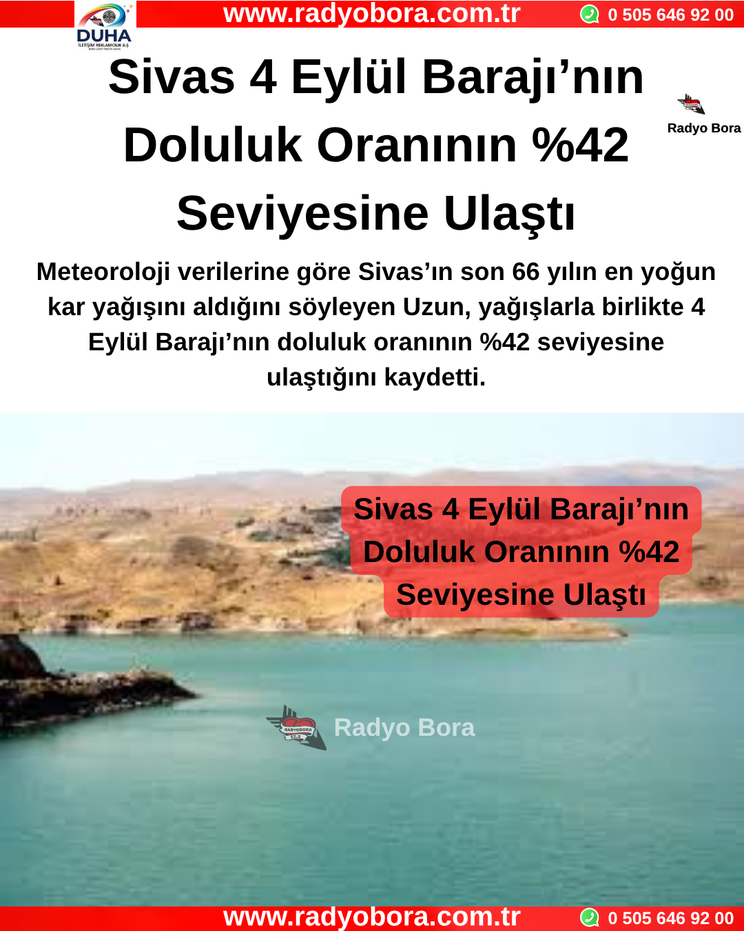 Sivas 4 Eylül Barajı’nın Doluluk Oranının %42 Seviyesine Ulaştı Radyo Bora