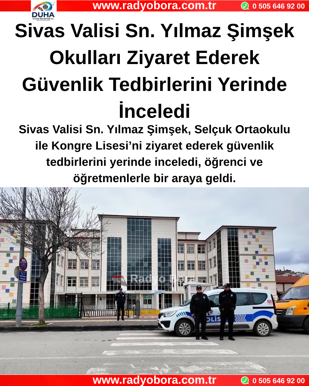 Sivas Valisi Sn. Yılmaz Şimşek Okulları Ziyaret Ederek Güvenlik Tedbirlerini Yerinde İnceledi Radyo Bora
