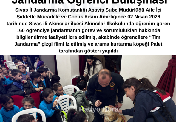 Sivas’ın Akıncılar ilçesi Akıncılar İlkokulunda Jandarma Öğrenci Buluşması radyo bora