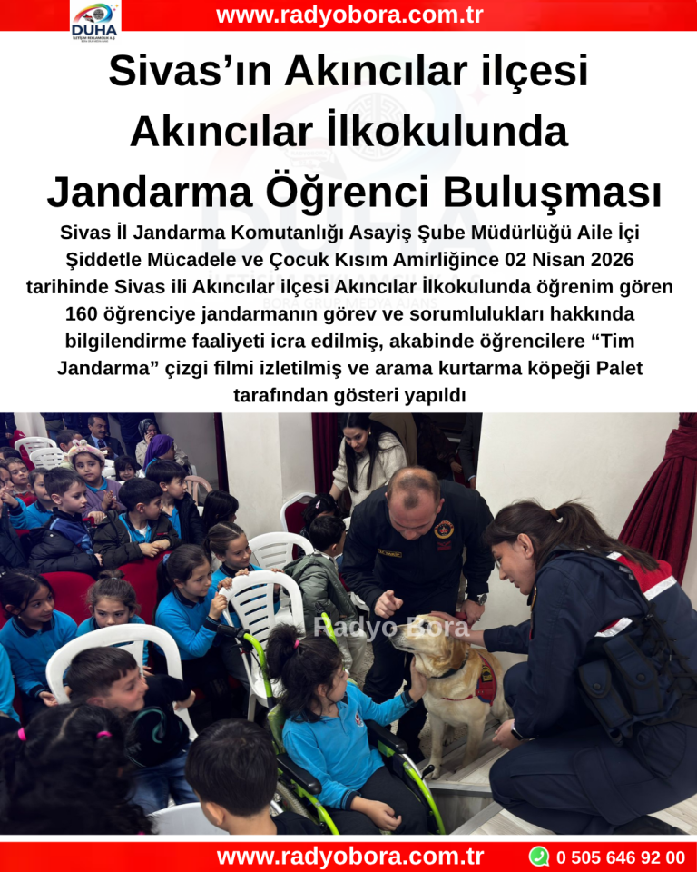 Sivas’ın Akıncılar ilçesi Akıncılar İlkokulunda Jandarma Öğrenci Buluşması radyo bora