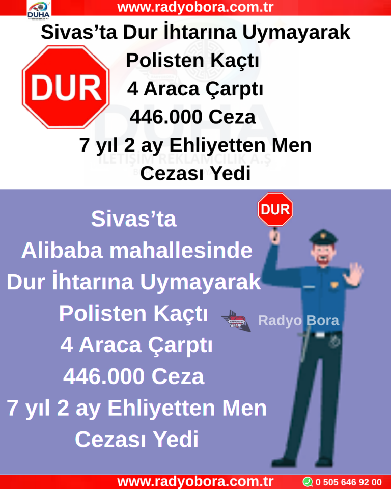 Sivas’ta Dur İhtarına Uymayarak Polisten Kaçtı radyobora
