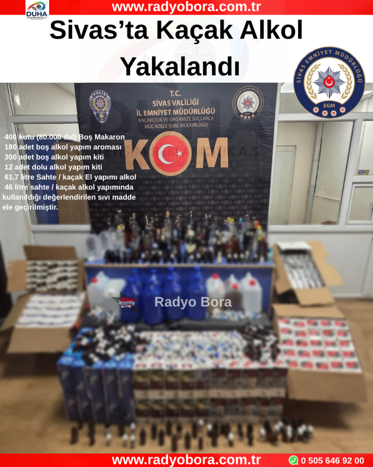 Sivas’ta Kaçak Alkol Yakalandı radyobora