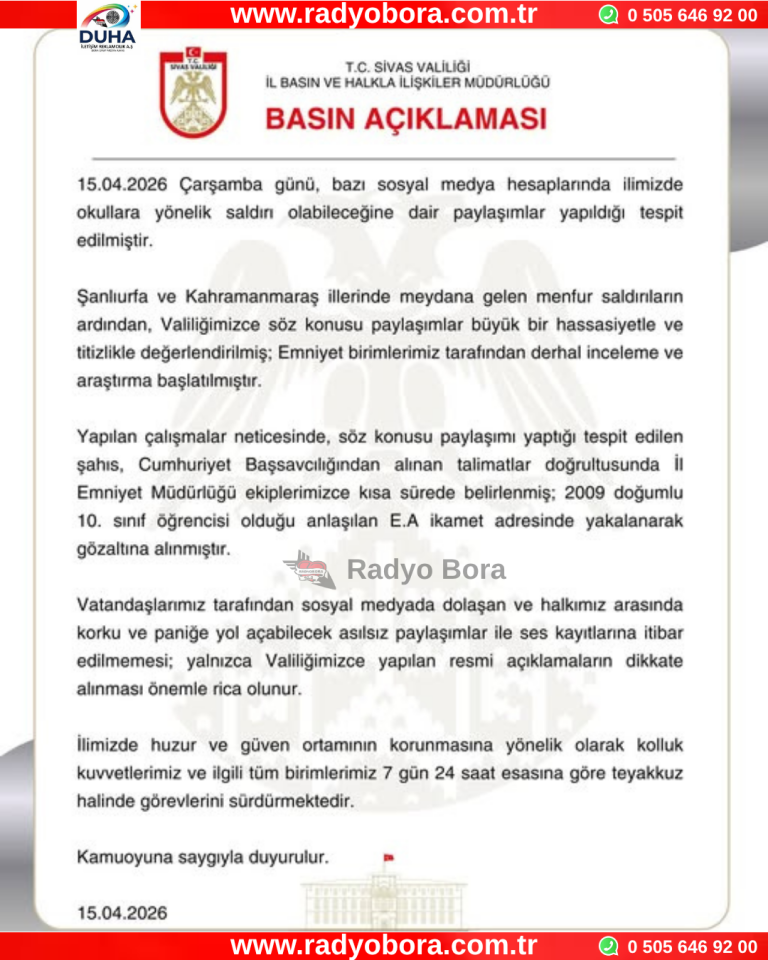 Sivas'ta Okullara Yönelik Yapılacak Sasldırı Hakkında Basın Açıklaması Radyo Bora