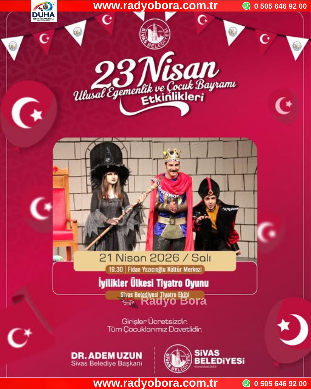 Sivas'ta Ücretsiz Düzenlenen İyilikler Ülkesi Tiyatro Oyununa Tüm Çocuklar Davetlidir Radyo Bora