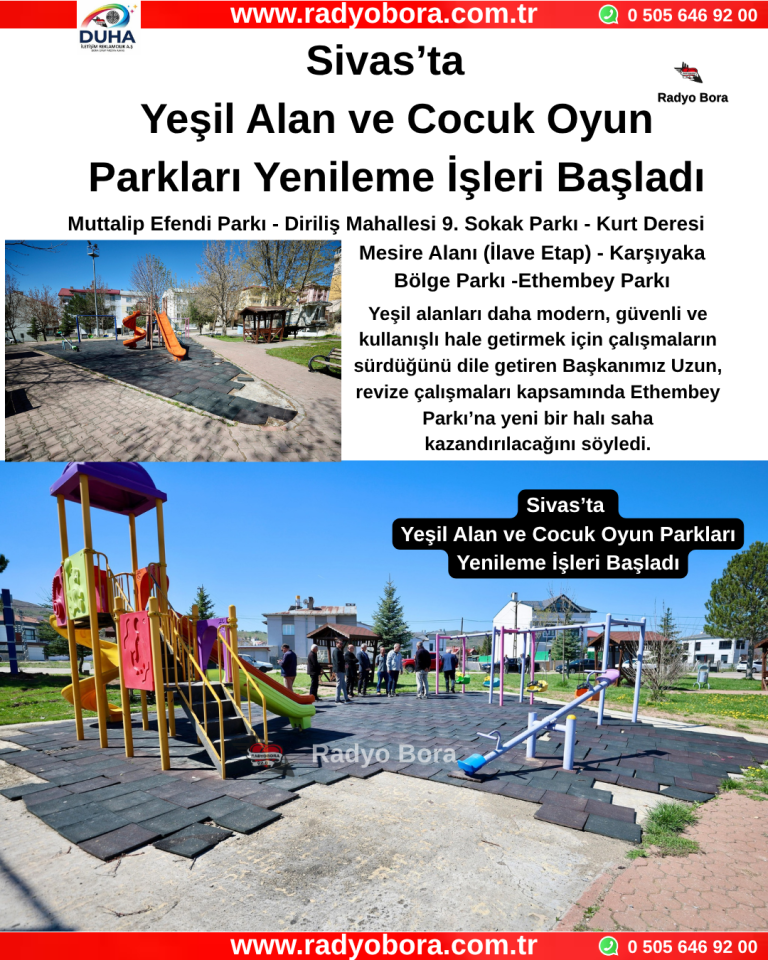 Sivas’ta Yeşil Alan ve Cocuk Oyun Parkları Yenileme İşleri Başladı Radyo Bora