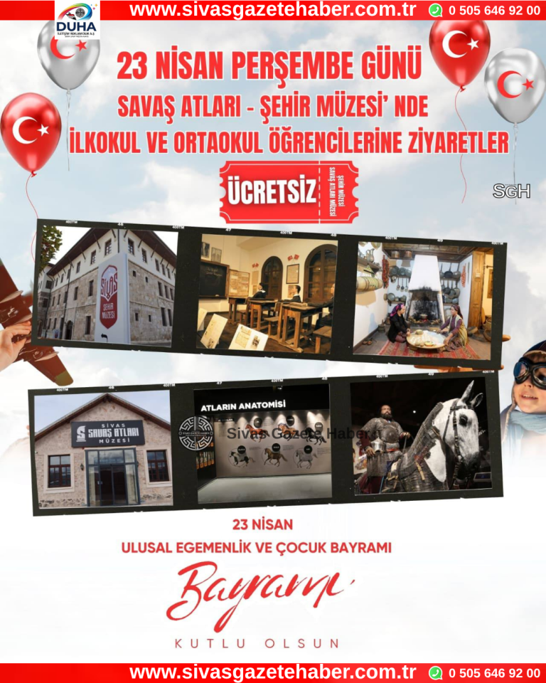 Sivas'ta ilkokul ve ortaokul öğrencileri Savaş Atları ve Şehir Müzesi'ni ücretsiz ziyaret edebilecek Sivas Gazete Haber