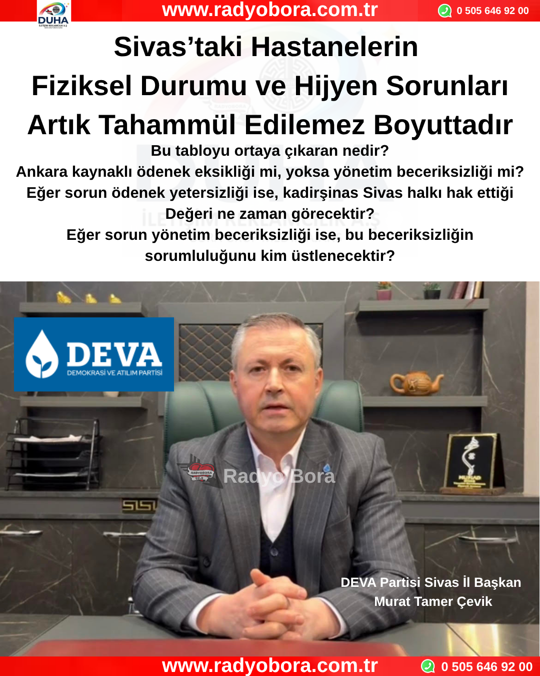 Sivas’taki Hastanelerin Fiziksel Durumu ve Hijyen Sorunları Artık Tahammül Edilemez Boyuttadır Radyo Bora