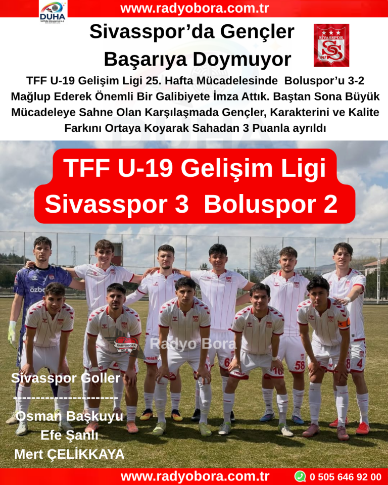TFF U-19 Gelişim Ligi Sivasspor 3 Boluspor 2 radyo bora