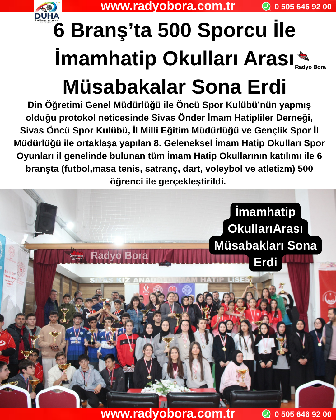 6 Branş’ta 500 Sporcu İle İmamhatip Okulları Arası Müsabakalar Sona Erdi Radyo Bora