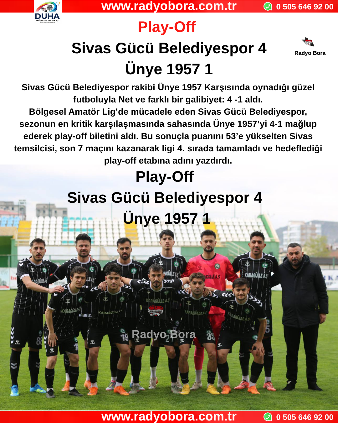 Play-Off Sivas Gücü Belediyespor 4 Ünye 1957 1 Radyo Bora