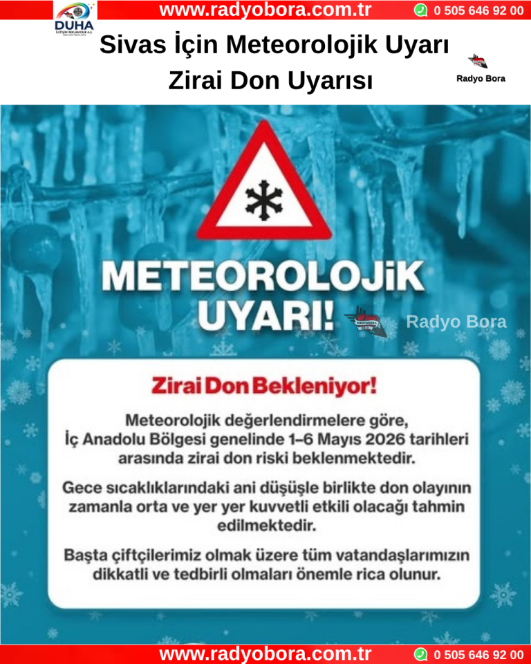 Sivas İçin Meteorolojik Uyarı Zirai Don Uyarısı Radyo Bora