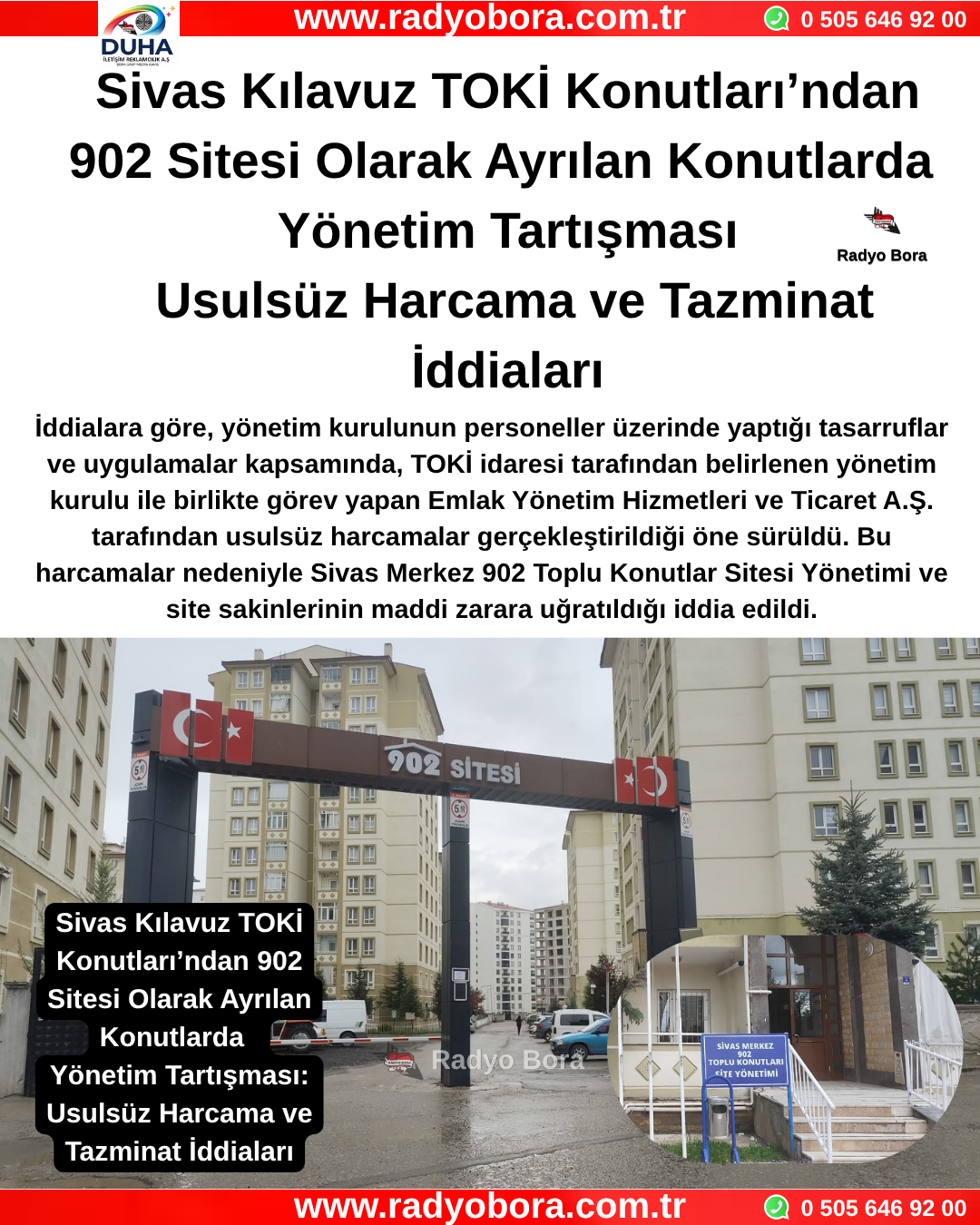 Sivas Kılavuz TOKİ Konutları’ndan 902 Sitesi Olarak Ayrılan Konutlarda Yönetim Tartışması Usulsüz Harcama ve Tazminat İddiaları Radyo Bora