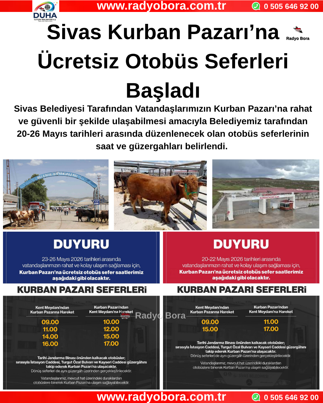 Sivas Kurban Pazarı’na Ücretsiz Otobüs Seferleri Başladı Radyo Bora