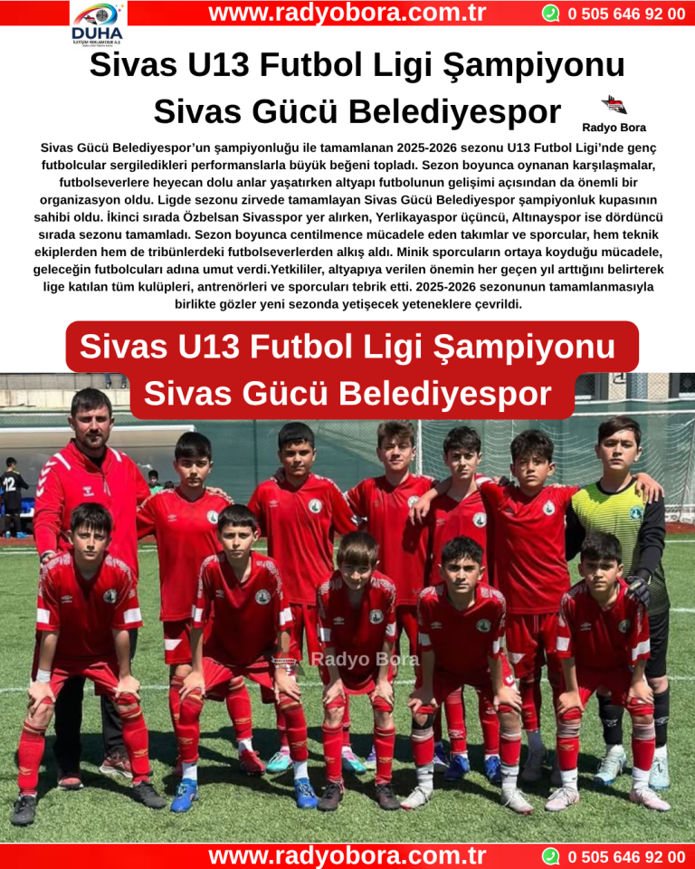 Sivas U13 Futbol Ligi Şampiyonu  Sivas Gücü Belediyespor Radyo Bora