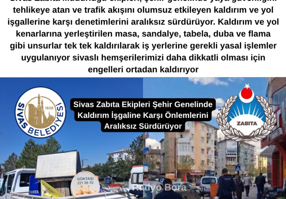 Sivas Zabıta Ekipleri Şehir Genelinde Kaldırım İşgaline Karşı Önlemlerini Aralıksız Sürdürüyor Radyo Bora