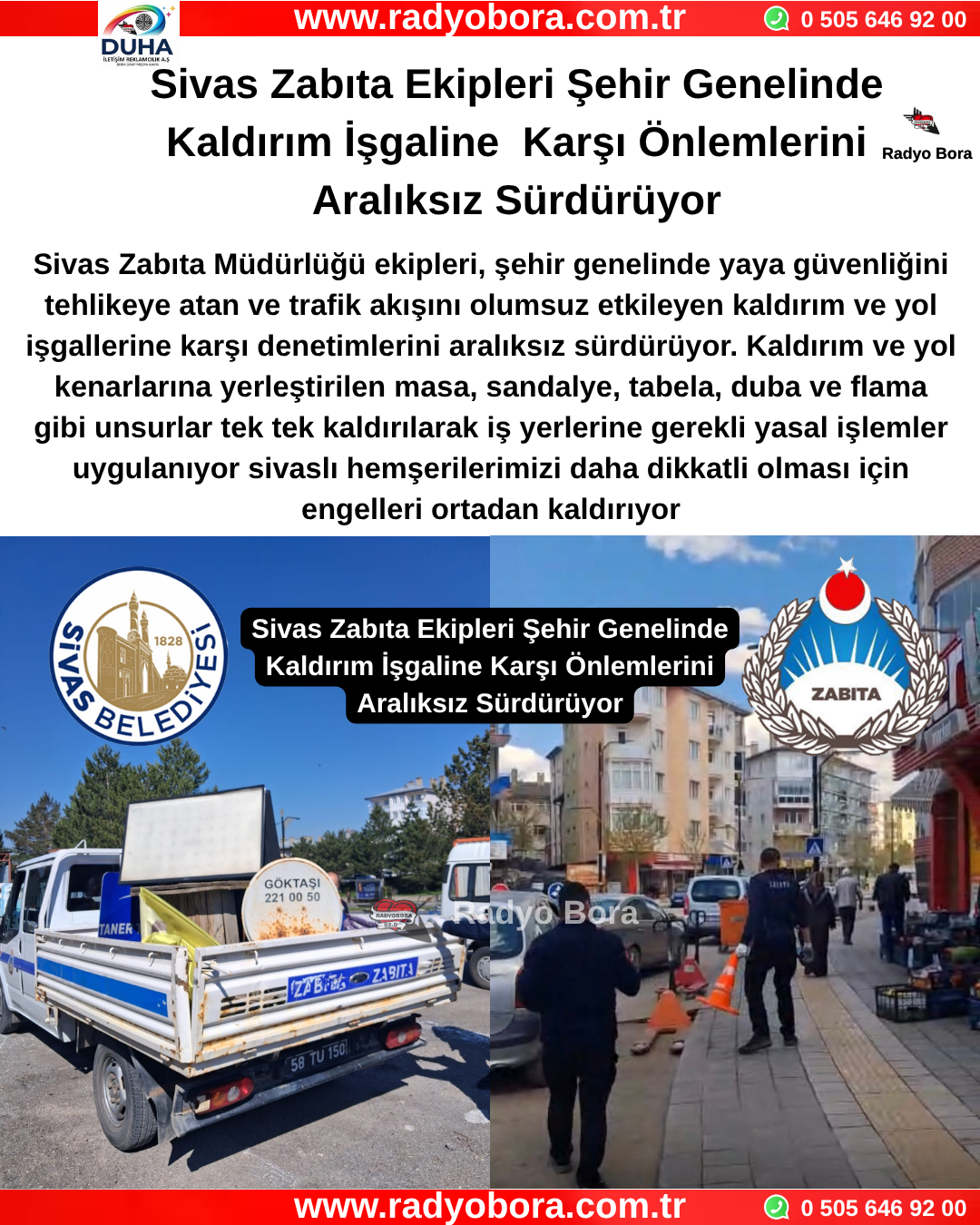 Sivas Zabıta Ekipleri Şehir Genelinde Kaldırım İşgaline Karşı Önlemlerini Aralıksız Sürdürüyor Radyo Bora