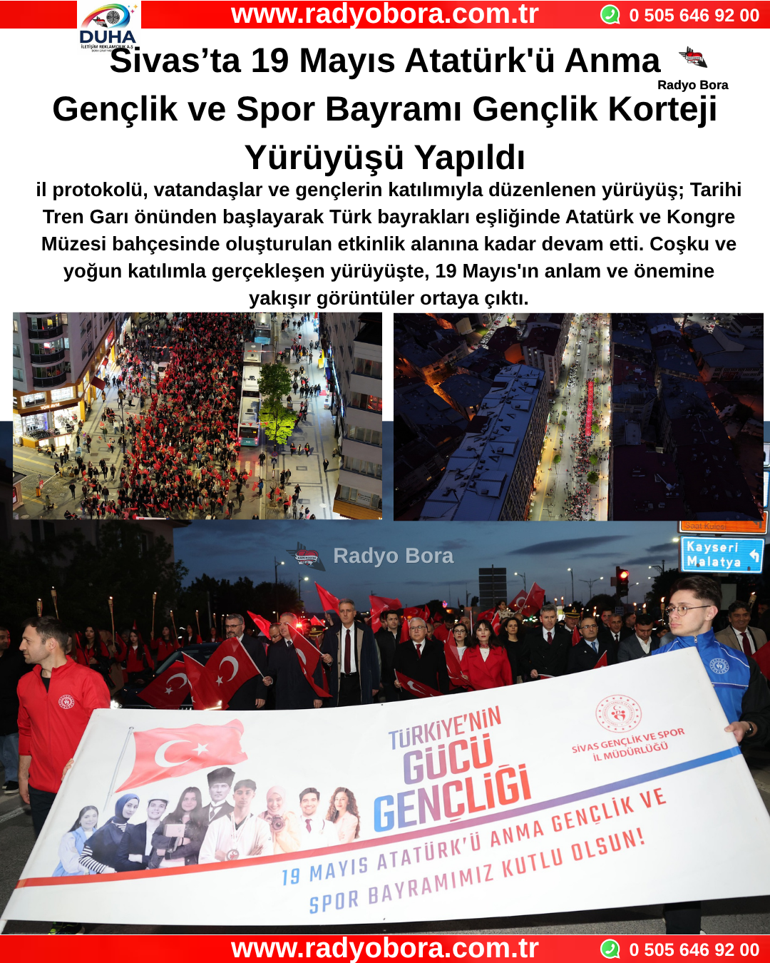 Sivas’ta 19 Mayıs Atatürk'ü Anma Gençlik ve Spor Bayramı Gençlik Korteji Yürüyüşü Yapıldı Radyo Bora