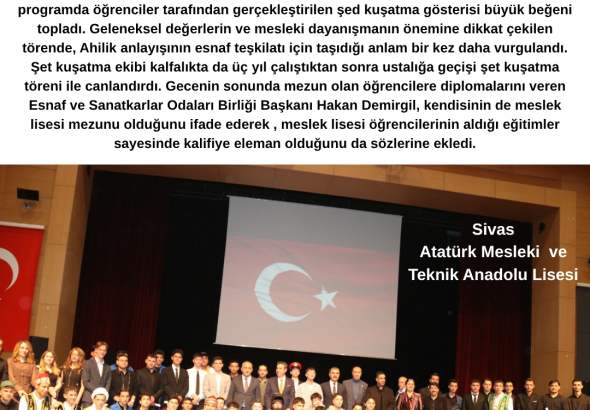 Sivas’ta Atatürk Mesleki ve Teknik Anadolu Lisesi Öğrencileri  Kalfalıktan Ustalığa Geçişi Şet Kuşatma Töreni Gerçekleştirdi. Radyo Bora