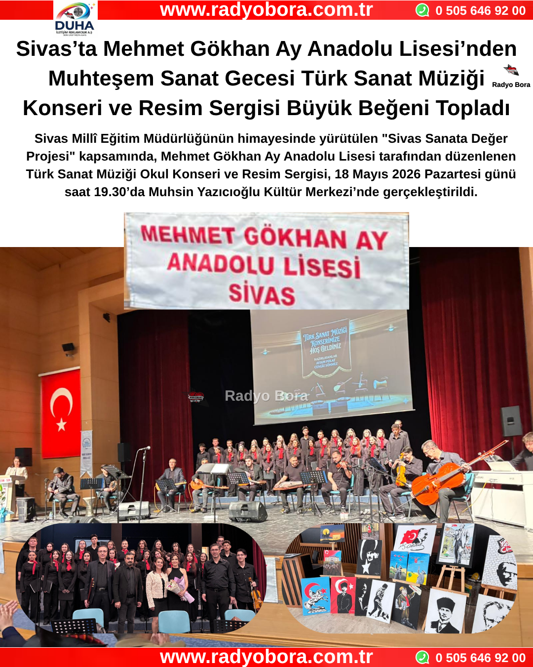 Sivas’ta Mehmet Gökhan Ay Anadolu Lisesi’nden Muhteşem Sanat Gecesi Türk Sanat Müziği Konseri ve Resim Sergisi Büyük Beğeni Topladı Radyo Bora