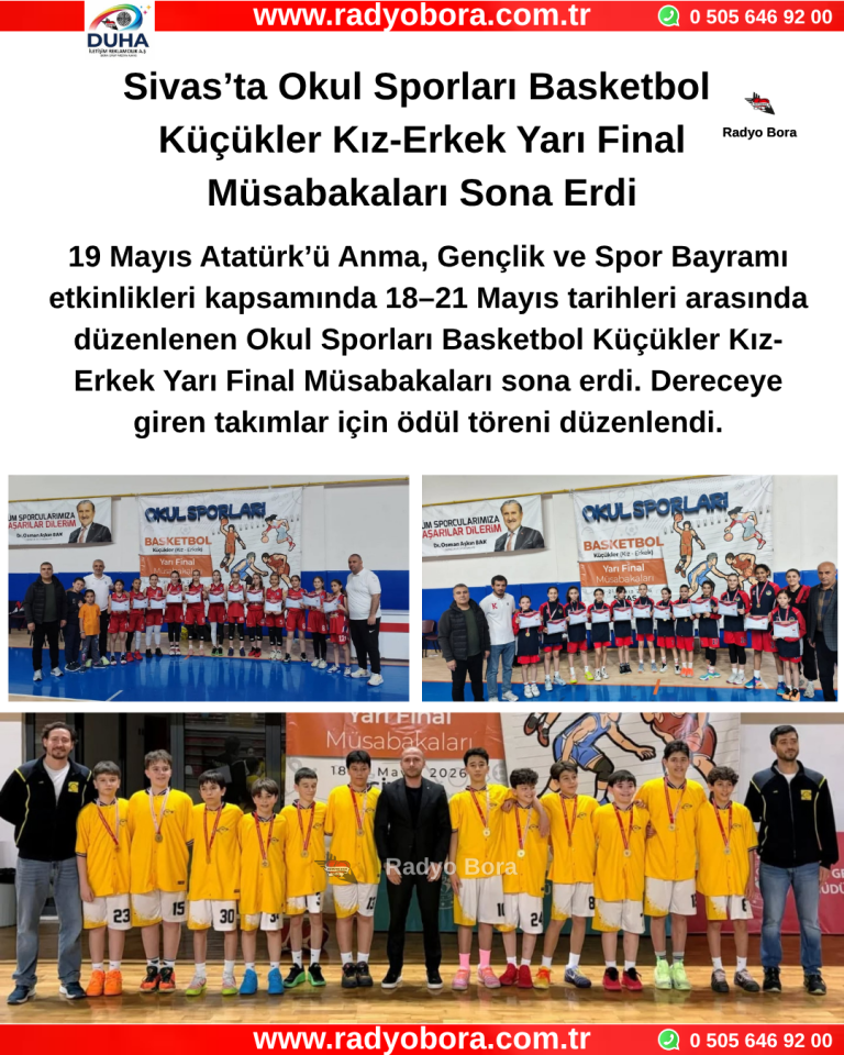 Sivas’ta Okul Sporları Basketbol Küçükler Kız-Erkek Yarı Final Müsabakaları Sona Erdi Radyo Bora
